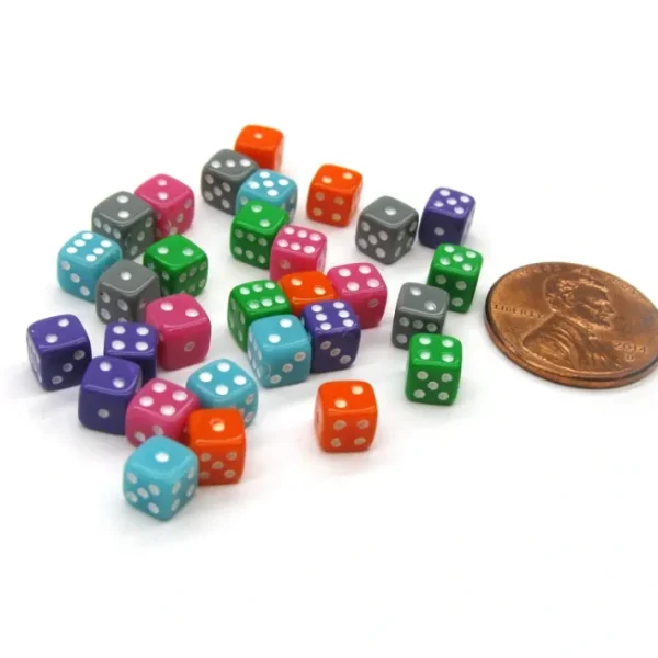 30 Deluxe Rounded Corner Six Sided D6 5mm .197 Inch Small Tiny Dice - 6 Assorted - Your Source for Gaming Essentials Clearance