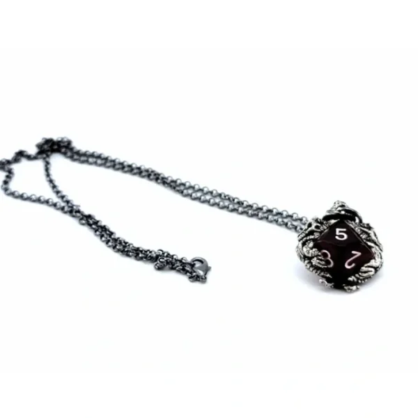 Dice Pendant Necklace 'Dragons' with Gunmetal Gray Finish - Holds a D10 - Your Source for Gaming Essentials Store