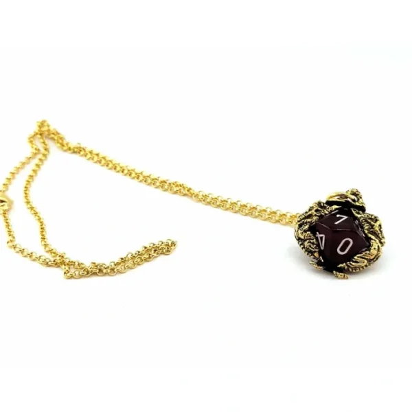 Dice Pendant Necklace 'Dragons' with Gold-Color Finish - Holds a D10 - Your Source for Gaming Essentials Clearance