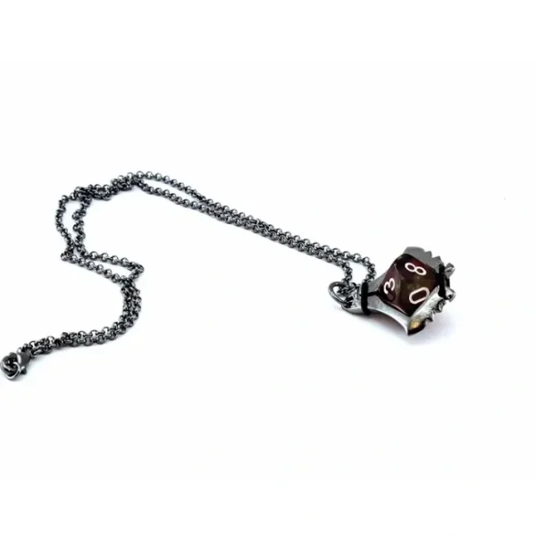Dice Pendant Necklace 'Serrated Blade' with Gunmetal Gray Finish - Holds a D10 - Your Source for Gaming Essentials Shop