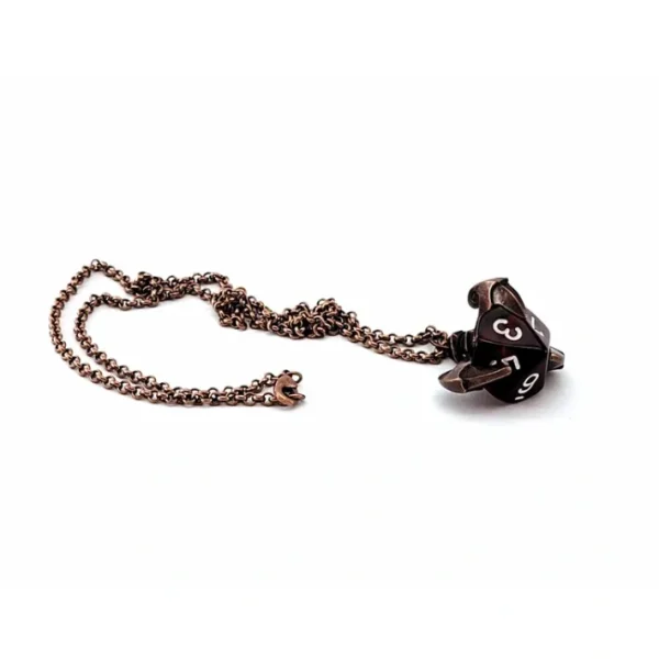 Dice Pendant Necklace with Old Copper Finish - Holds a D10 - Your Source for Gaming Essentials Outlet