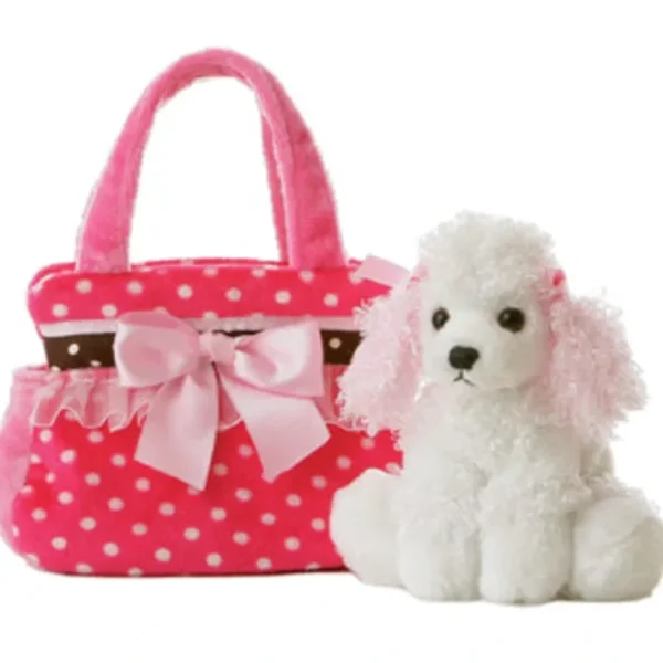 8" Fancy Pink Polka Dot Pet Carrier with Puppy Aurora Plush Stuffed Animal - Your Source for Gaming Essentials Shop