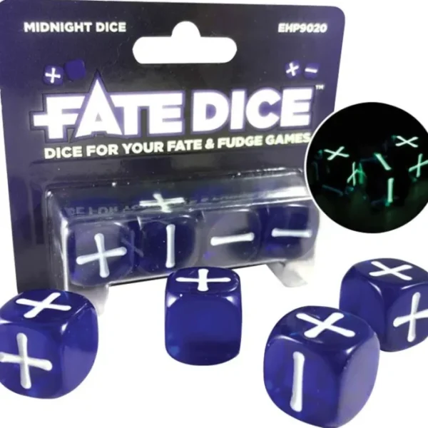 Fate Dice: Midnight Dice (Single-Player Pack, 4 Dice) - Your Source for Gaming Essentials Cheap