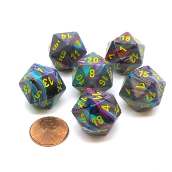 Festive 20 Sided D20 Chessex Dice, 6 Pieces - Mosaic with Yellow Numbers - Your Source for Gaming Essentials Sale