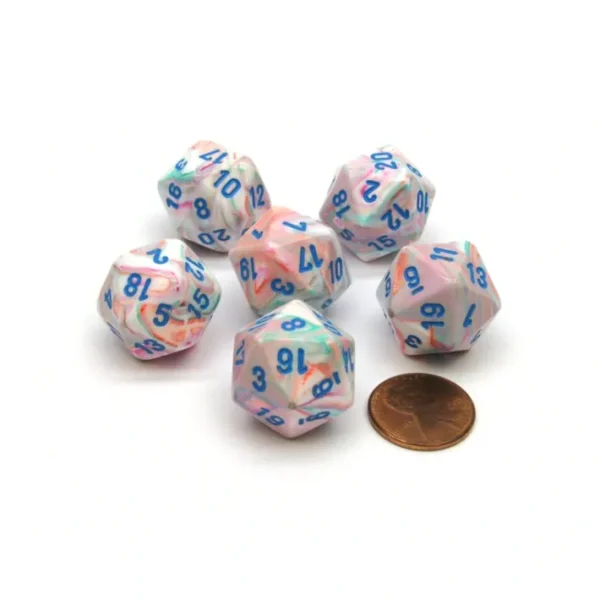 Festive 20 Sided D20 Chessex Dice, 6 Pieces - Pop Art with Blue Numbers - Your Source for Gaming Essentials Best Sale