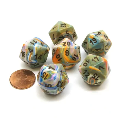 Festive 20 Sided D20 Chessex Dice, 6 Pieces - Vibrant with Brown Numbers - Your Source for Gaming Essentials New
