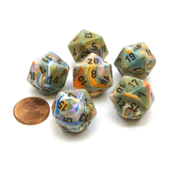 Festive 20 Sided D20 Chessex Dice, 6 Pieces - Vibrant with Brown Numbers - Your Source for Gaming Essentials New