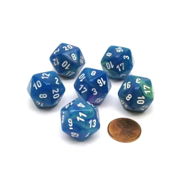 Festive 20 Sided D20 Chessex Dice, 6 Pieces - Waterlily with White Numbers - Your Source for Gaming Essentials Store
