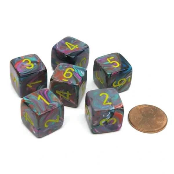 Festive 15mm 6 Sided D6 Chessex Dice, 6 Pieces - Mosaic with Yellow Numbers - Your Source for Gaming Essentials Outlet
