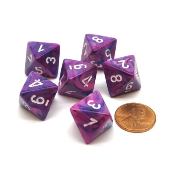 Festive 15mm 8 Sided D8 Chessex Dice, 6 Pieces - Violet with White - Your Source for Gaming Essentials Sale