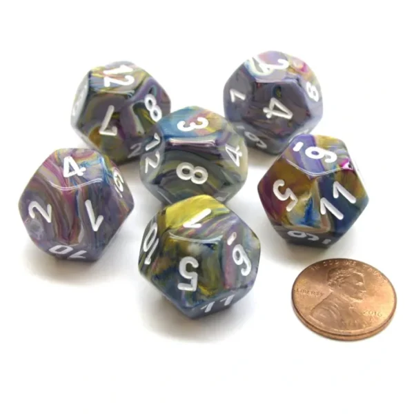 Festive 18mm 12 Sided D12 Chessex Dice, 6 Pieces - Carousel with White - Your Source for Gaming Essentials Flash Sale