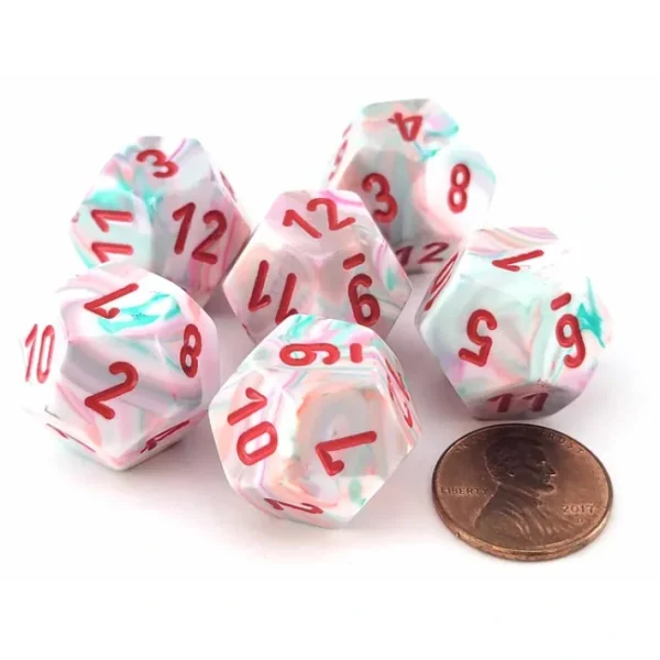 Festive 18mm 12 Sided D12 Chessex Dice, 6 Pieces - Pop Art with Red Numbers - Your Source for Gaming Essentials Hot