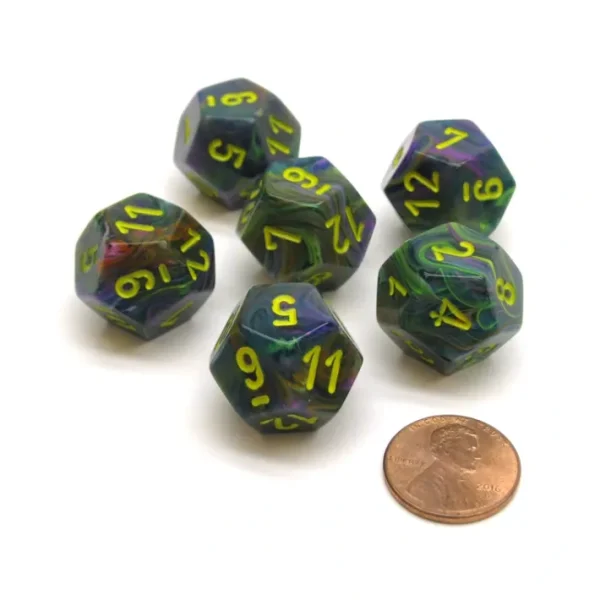 Festive 18mm 12 Sided D12 Chessex Dice, 6 Pieces - Rio with Yellow - Your Source for Gaming Essentials Fashion