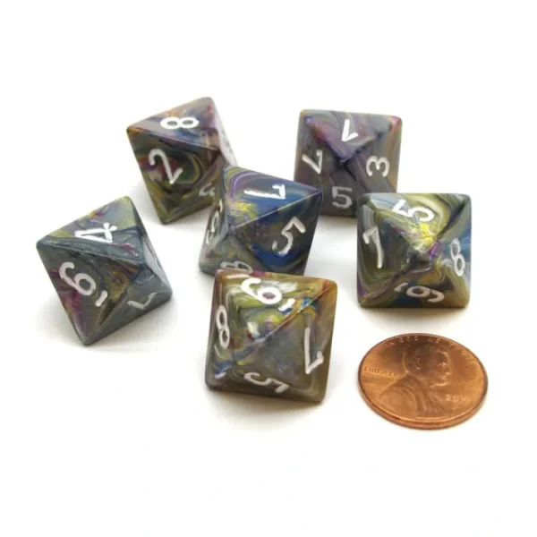 Festive 15mm 8 Sided D8 Chessex Dice, 6 Pieces - Carousel with White - Your Source for Gaming Essentials Cheap
