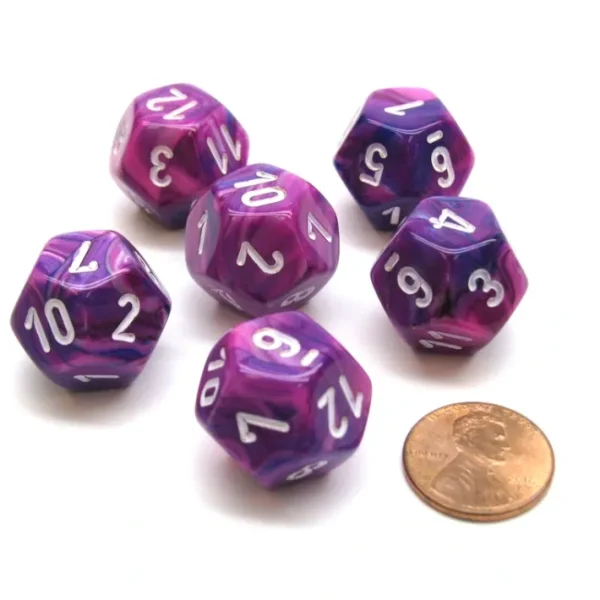 Festive 18mm 12 Sided D12 Chessex Dice, 6 Pieces - Violet with White - Your Source for Gaming Essentials Cheap