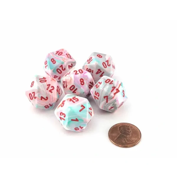 Festive 18mm 20 Sided D20 Chessex Dice, 6 Pieces - Pop Art with Red Numbers - Your Source for Gaming Essentials Store