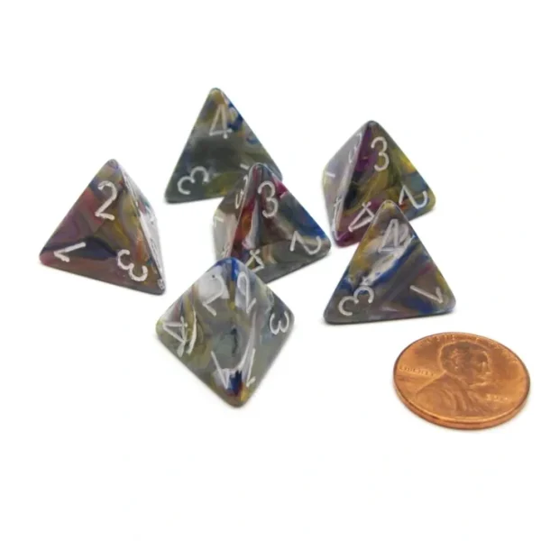 Festive 18mm 4 Sided D4 Chessex Dice, 6 Pieces - Carousel with White - Your Source for Gaming Essentials Cheap