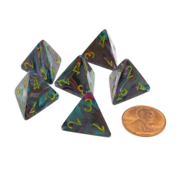 Festive 18mm 4 Sided D4 Chessex Dice, 6 Pieces - Mosaic with Yellow - Your Source for Gaming Essentials Shop