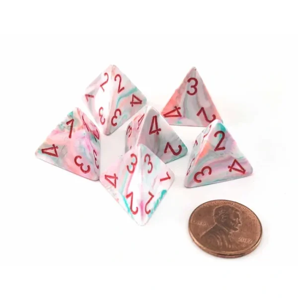 Festive 18mm 4 Sided D4 Chessex Dice, 6 Pieces - Pop Art with Red Numbers - Your Source for Gaming Essentials Sale