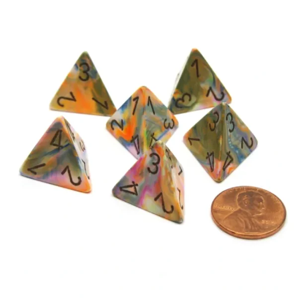 Festive 18mm 4 Sided D4 Chessex Dice, 6 Pieces - Vibrant with Brown - Your Source for Gaming Essentials Online