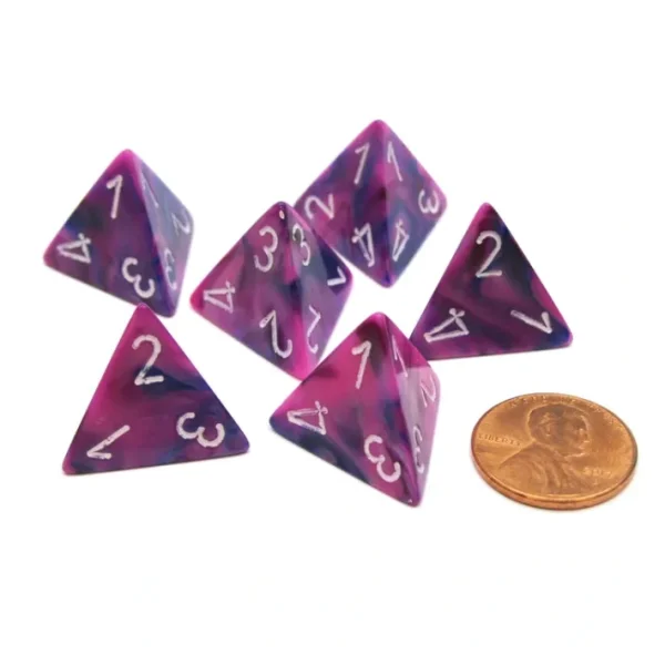 Festive 18mm 4 Sided D4 Chessex Dice, 6 Pieces - Violet with White - Your Source for Gaming Essentials Store
