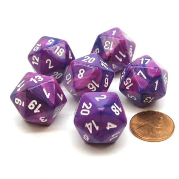 Festive 20mm 20 Sided D20 Chessex Dice, 6 Pieces - Violet with White Numbers - Your Source for Gaming Essentials Sale