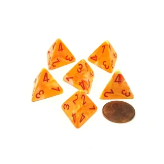 Festive 18mm 4 Sided D4 Chessex Dice, 6 Pieces - Sunburst with Red Numbers - Your Source for Gaming Essentials Hot