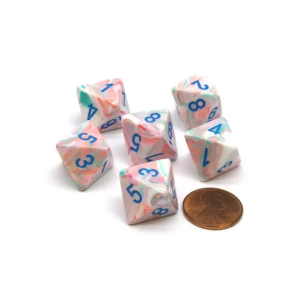 Festive 15mm 8 Sided D8 Chessex Dice, 6 Pieces - Pop Art with Blue Numbers - Your Source for Gaming Essentials Fashion