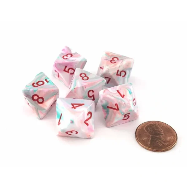 Festive 15mm 8 Sided D8 Chessex Dice, 6 Pieces - Pop Art with Red Numbers - Your Source for Gaming Essentials Clearance