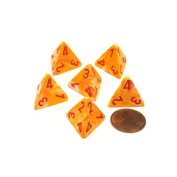 Festive 18mm 4 Sided D4 Chessex Dice, 6 Pieces - Sunburst with Red Numbers - Your Source for Gaming Essentials Hot