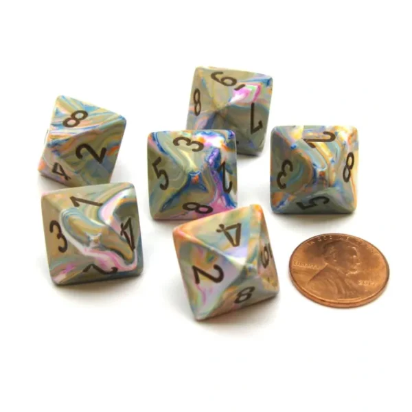 Festive 15mm 8 Sided D8 Chessex Dice, 6 Pieces - Vibrant with Brown - Your Source for Gaming Essentials Discount