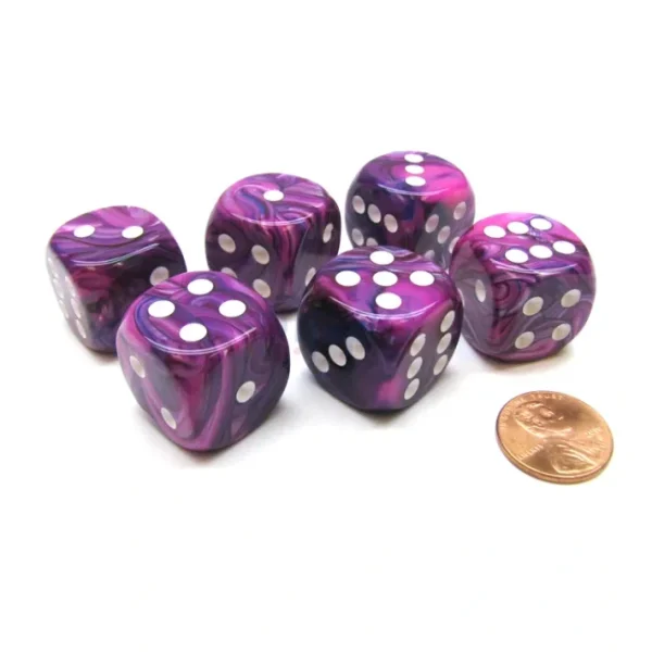 Festive 20mm Big D6 Chessex Dice, 6 Pieces - Violet with White Pips - Your Source for Gaming Essentials Store