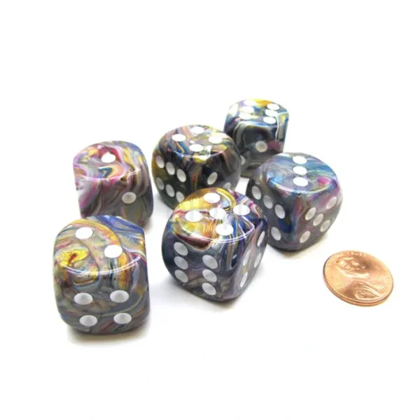 Festive 20mm Big D6 Chessex Dice, 6 Pieces - Carousel with White Pips - Your Source for Gaming Essentials Clearance