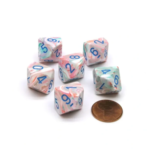Festive 16mm D10 (0-9) Chessex Dice, 6 Pieces - Pop Art with Blue Numbers - Your Source for Gaming Essentials Sale