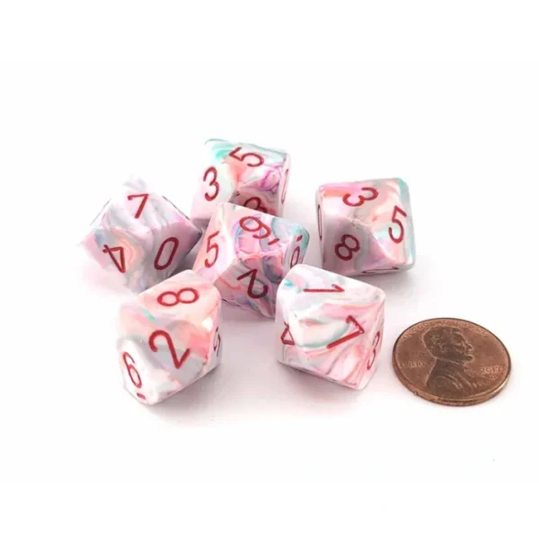 Festive 16mm D10 (0-9) Chessex Dice, 6 Pieces - Pop Art with Red Numbers - Your Source for Gaming Essentials Best Sale