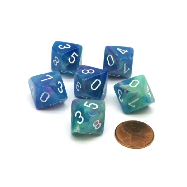 Festive 16mm D10 (0-9) Chessex Dice, 6 Pieces - Waterlily with White Numbers - Your Source for Gaming Essentials Store