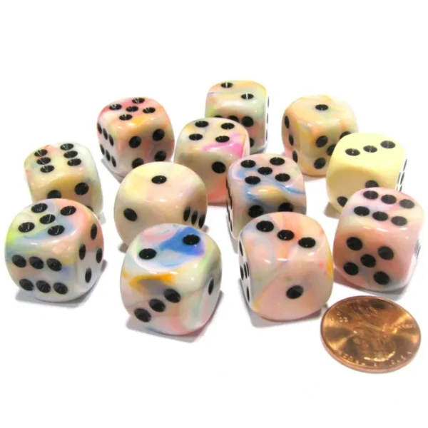 Festive 16mm D6 Chessex Dice Block (12 Dice) - Circus with Black Pips - Your Source for Gaming Essentials New