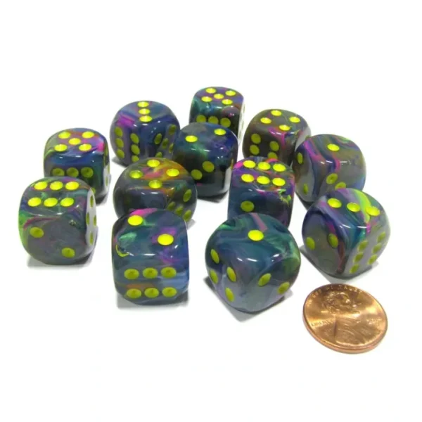 Festive 16mm D6 Chessex Dice Block (12 Dice) - Rio with Yellow Pips - Your Source for Gaming Essentials Best
