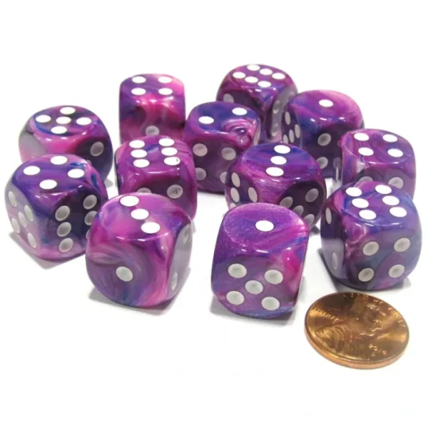 Festive 16mm D6 Chessex Dice Block (12 Dice) - Violet with White Pips - Your Source for Gaming Essentials New