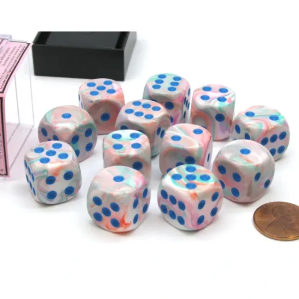 Festive 16mm D6 Chessex Dice Block (12 Die) - Pop Art with Blue Pips - Your Source for Gaming Essentials Shop