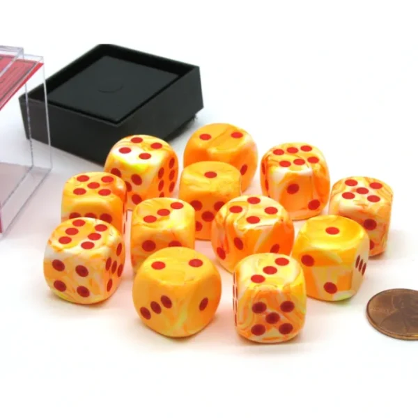 Festive 16mm D6 Chessex Dice Block (12 Die) - Sunburst with Red Pips - Your Source for Gaming Essentials Hot