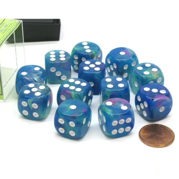 Festive 16mm D6 Chessex Dice Block (12 Die) - Waterlily with White Pips - Your Source for Gaming Essentials Outlet