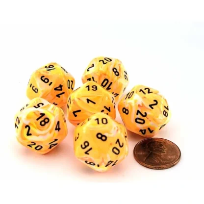 Festive 20mm D20 Chessex Dice, 6 Pieces - Sunburst with Black Numbers - Your Source for Gaming Essentials Best