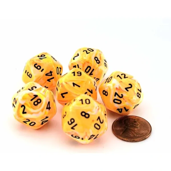 Festive 20mm D20 Chessex Dice, 6 Pieces - Sunburst with Black Numbers - Your Source for Gaming Essentials Best