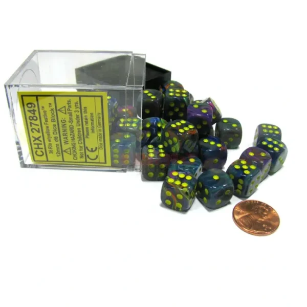Festive 12mm D6 Chessex Dice Block (36 Dice) - Rio with Yellow Pips - Your Source for Gaming Essentials Flash Sale