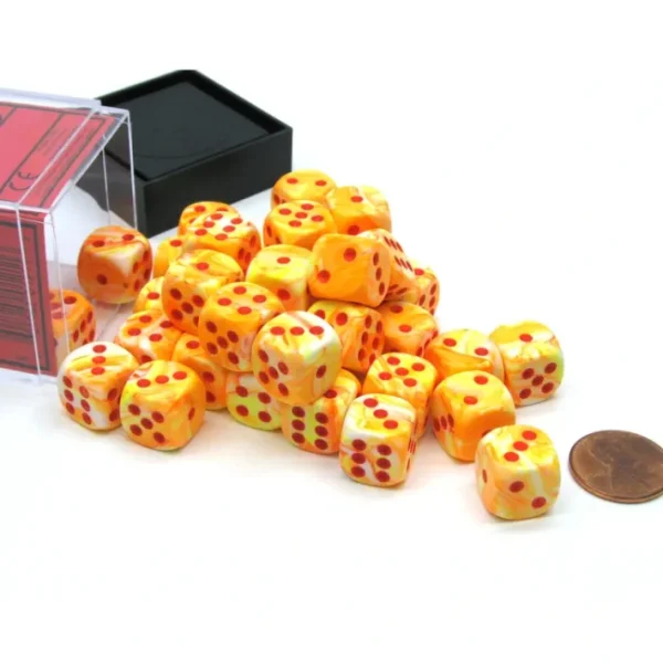 Festive 12mm D6 Chessex Dice Block (36 Dice) - Sunburst with Red Pips - Your Source for Gaming Essentials Cheap