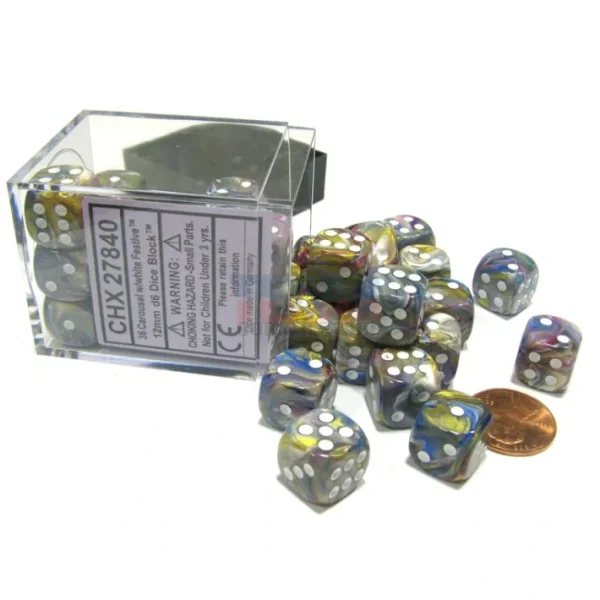Festive 12mm D6 Chessex Dice Block (36 Dice) - Carousel with White Pips - Your Source for Gaming Essentials Hot