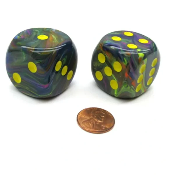 Festive 30mm Large D6 Chessex Dice, 2 Pieces - Rio with Yellow Pips - Your Source for Gaming Essentials Discount