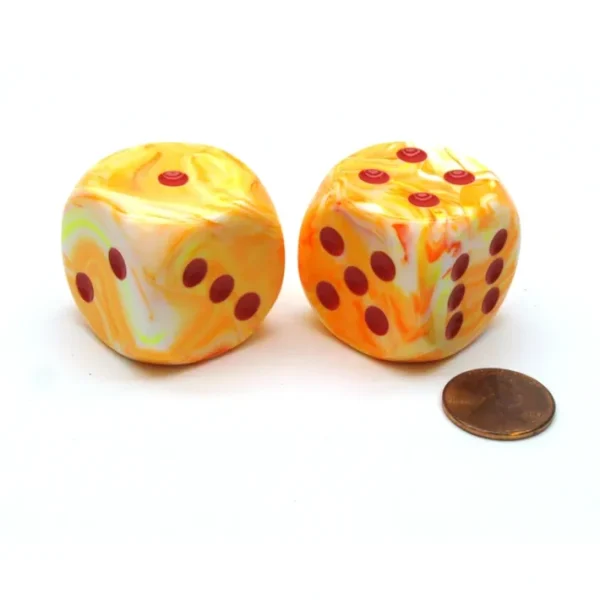 Festive 30mm Large D6 Chessex Dice, 2 Pieces - Sunburst with Red Pips - Your Source for Gaming Essentials Hot