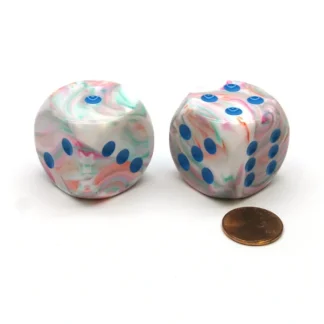 Festive 30mm Large D6 Chessex Dice, 2 Pieces - Pop Art with Blue Pips - Your Source for Gaming Essentials Cheap